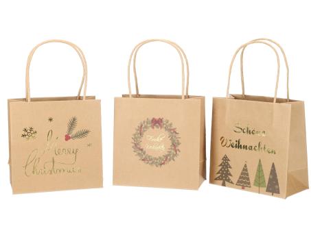 Geschenktüte bedruckt 3Mod "Merry Christmas", "Frohe Weihnachten", Schöne Weihnachten" B16 T8 H16cm