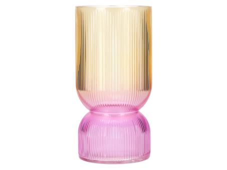 Vase Glas Rille 2tone pink/gelb D10,5 H21cm