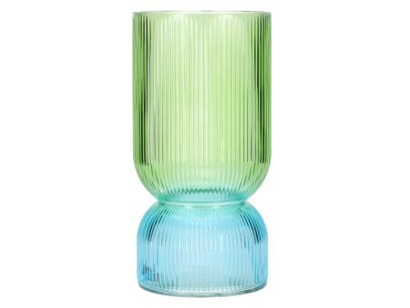 Vase Glas Rille 2tone grün/blau D10,5 H21cm