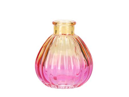 Tischvase Glas Ballon Rille 2tone pink/gelb D7,3 H8,2cm