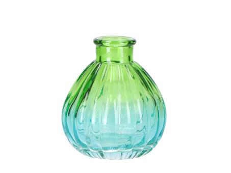 Tischvase Glas Ballon Rille 2tone grün/blau D7,3 H8,2cm