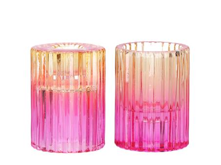 Kerzenhalter Rille rund f Spitz-/Stabkerze bis 22mm oder Teelicht 2tone pink/gelb 2Mod D5,7 H7,7cm