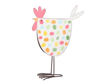 Huhn Blech bunte Eier am Drahtfuß B17 T7 H24cm