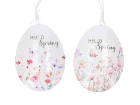 Hänger Ei Blech "Hello Spring" 2Mod B7,5 T2,3 H10,5cm