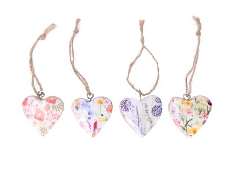 Herz Druckmotiv Floral Mangowood-Emaille 4 Motive doppelseitig 