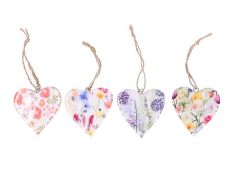 Herz Druckmotiv Floral Mangowood-Emaille 4 Motive doppelseitig D6,5cm