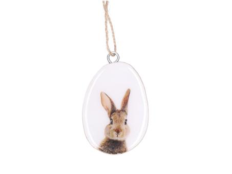 Ei Hänger Druckmotiv Hase Mangowood-Emaille doppelseitig 