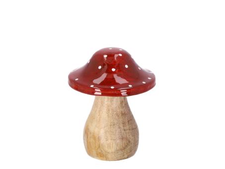 Fliegenpilz Holz Kappe Emaille D9,5 H11,5cm