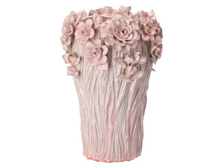 Vase Porzellan Blüten handgefertigt glasiert D27,5 H40cm