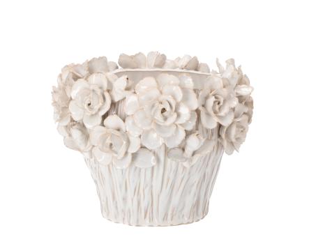 Topf Porzellan Blüten handgefertigt glasiert 