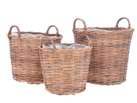 Korb Rattan gespalten m Henkel Set3 