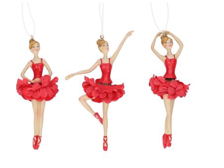 Ballerina tanzend Poly/Blumenrock Stoff z Hängen 3Mod B8 T3 H12cm