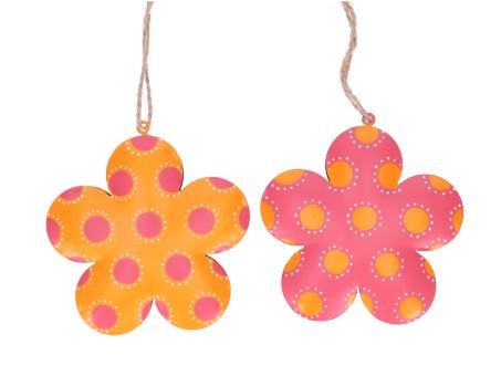 Hänger Blech Blume 2Mod or-pnk sort D8-11cm