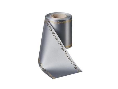 Kranzband Supersatin thermotrans. 125mm 25mr Efeurand grau dunkel   
