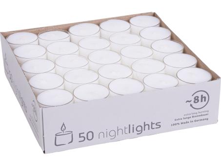 Nightlights 50St transp. PVC-Hülle ca. 8Std Brenndauer Teelicht
 D38 H24mm