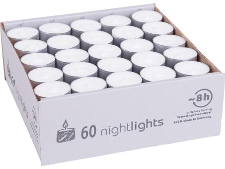 Nightlights 60St Alu-Hülle D38mm ca. 8Std Brenndauer Teelicht D38 H24mm
