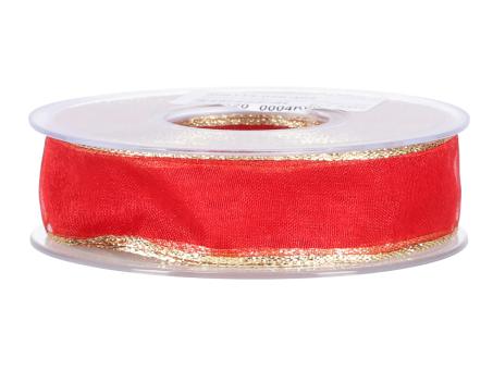 Band Xmas Organza Goldkante 25mm 20mr m Draht 25mm 20mr