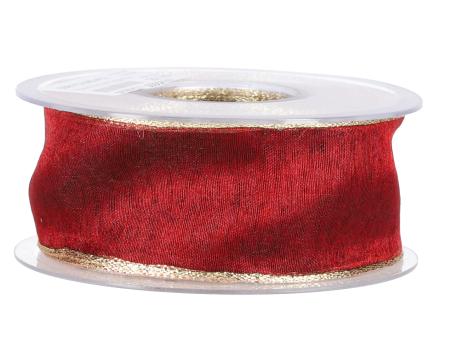 Band Xmas Organza Goldkante 25mm 20mr m Draht 40mm 20mr
