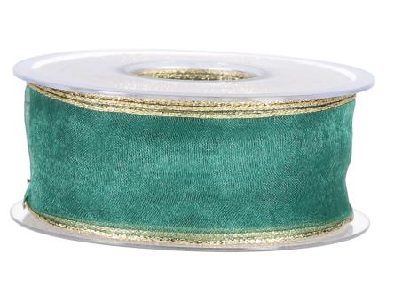 Band Xmas Organza Goldkante 25mm 20mr m Draht 40mm 20mr