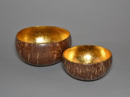 Schale Kokosnuss innen Schlagmetall gold D12cm   D12cm