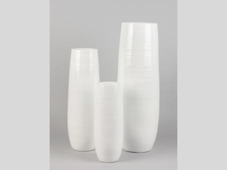 Vase Rille H70cm weiss glanz handgetöpfert  H70 D22cm
