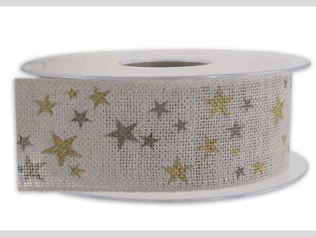 Band Leinenoptik Glitzersterne 40mm 15mr   40mm 15mr