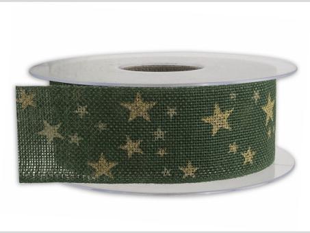 Band Leinenoptik Glitzersterne 40mm 15mr   40mm 15mr