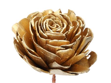 Rose Solablüte D15cm a Draht gold  D15 Draht 20cm