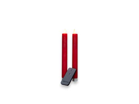 Stabkerze LED mit bewegter Flamme rot wachs 2St/Set mit Fernbedienung batteriebetrieben (exkl.2xAA)  L23cm