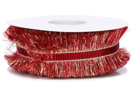 Band Fransen Lurex rot 40mm 15mr   40mm 15mr