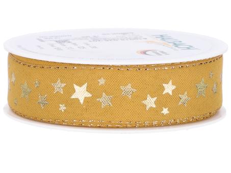 Band Baumwolloptik Sterne gold 25mm 18mr   25mm 18mr