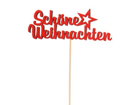 Stecker Holz "Schöne Weihnachten" B12 H4,5 Stab  20cm B12 H4,5 Stab 20cm
