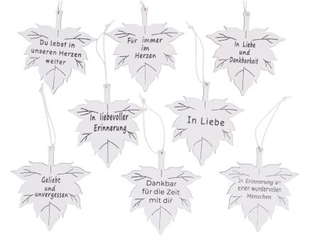 Hänger Trauer-Blätter Holz 9 Sprüche sort B8,5 H8cm