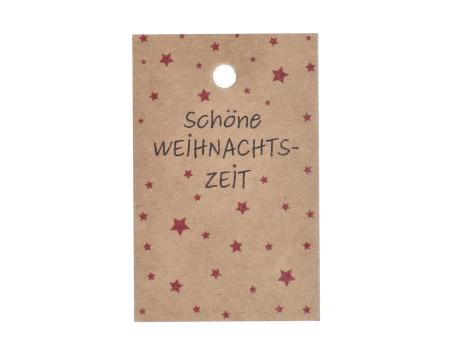 Anhänger Papier "Schöne Weihnachtszeit" m roten Sternen H50 B55mm H80 B55mm