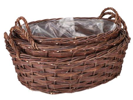 Pflanzschale Weide oval mit Folie Set3 natur (L50/54/62 B37/41/45 H14/16/18cm) L62 B45 H18cm