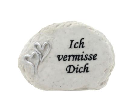Stein m Spruch "Ich vermisse Dich" Polyresin Marmor-Optik L12 B7,5 H4,8cm
