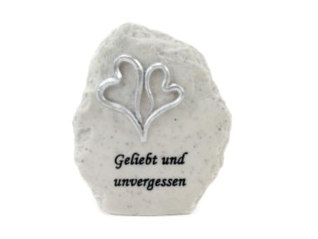 Stein m Spruch "Geliebt und unvergessen" Polyresin Marmor-Optik L11 B9,5 H4,5cm