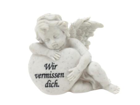 Herz m Engel Spruch "Wir vermissen dich" Polyresin Marmor-Optik L13 B12 H7,5cm