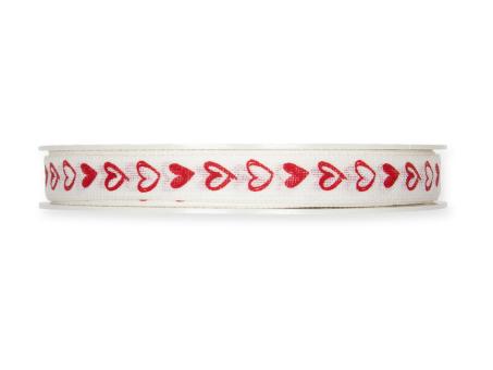 Band Baumwolloptik Herz 10mm 20mr 100% Polyester 10mm 20mr
