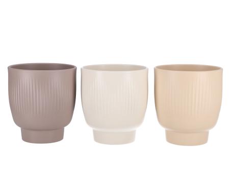 Orchideentopf 645 D13cm gerillt matt wollweiss-sand-taupe sort D13 H15cm