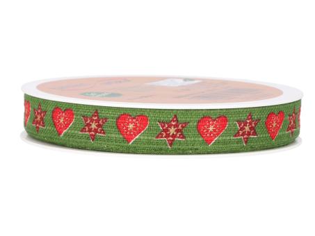 Band Baumwolle m Sternen u Herzen 15mm 18mr 100% natürlich 15mm 18mr
