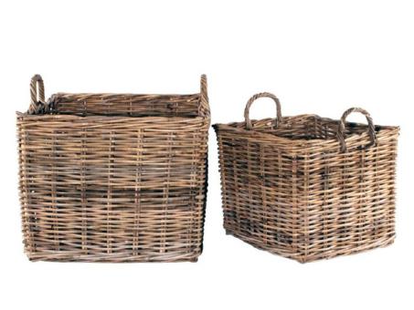 Henkelkorb Kubo Rattan quadratisch mit Folie Set2 (D45/55 H38/45cm) D45/D55 H38/45cm