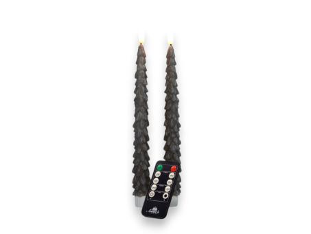 Stabkerze Weihnachtsbaum wachs 3D Flamme m Fernbedienung inkl. Timer - dimmbar batteriebetrieben (exkl.2x2 AAA) H27cm