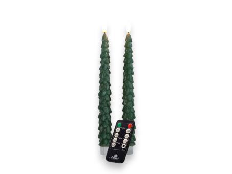 Stabkerze Weihnachtsbaum wachs 3D Flamme m Fernbedienung inkl. Timer - dimmbar batteriebetrieben (exkl.2x2 AAA) H27cm