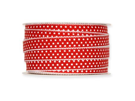 Band Baumwolloptik m Punkte Webkante 15mm 25mr 100% Polyester 15mm 25mr