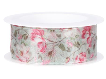 Band Organza Blumen m formst. Kante 40mm 15mr 40mm 15mr