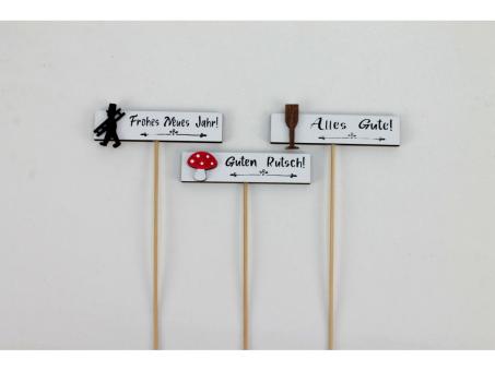 Stecker Holz m Spruch 3Mod "Freues Neues Jahr" 18St/Box  H8,5 B2,9  L28cm