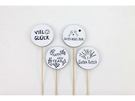 Stecker Holz Neujahresgrüße 4Mod 20St/Box D6cm 