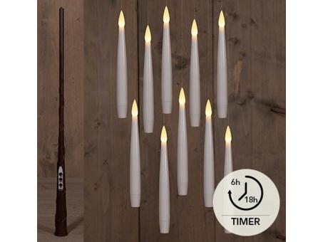 Stabkerze Schwebend 10St/Set inkl. Zauberstab, Draht u Timer H15cm