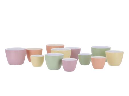 Kübel 301 D12cm gelb/pfirsich/grün/rosa pastell sortiert   D12 H10cm